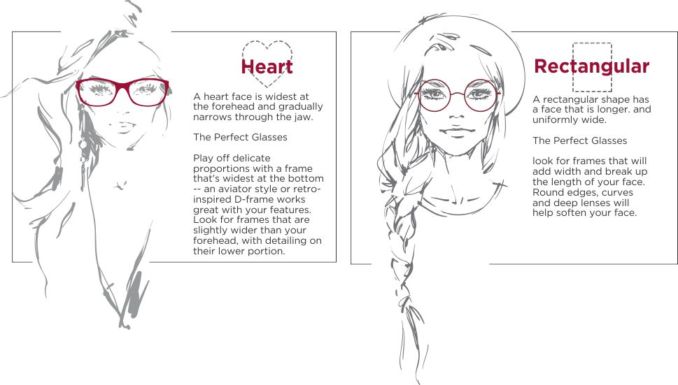 A brief description on the difference between heart shaped glasses and rectangular glasses